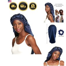 Extra Large Satin Bonnet for Curly Hair Stay on All Night Navy