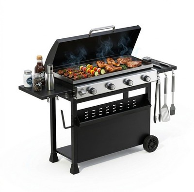 32000BTU Gasgrill Grillwagen BBQ Grill Edelstahl Grillstation 4 Brenner 2510 cm²
