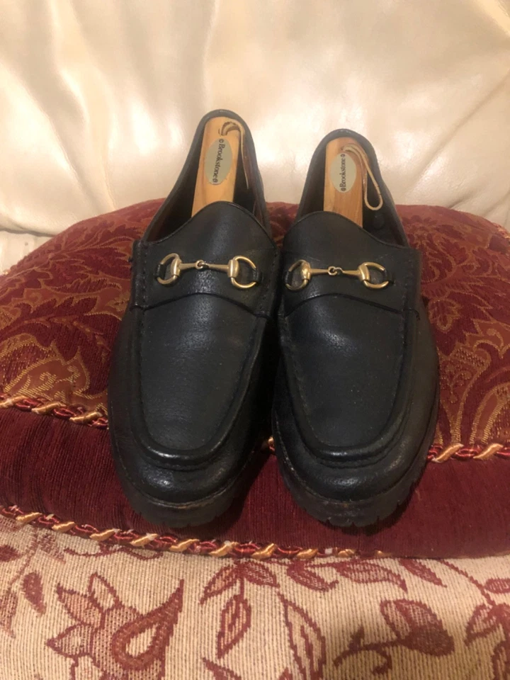 MOCASINES DE CUERO CON SUELA DE ASA GUCCI HORSEBIT VINTAGE MUJER TALLA 11 B HECHOS EN ITALIA;Y Foto 2 de 4