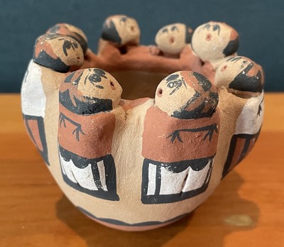 Native American Caroline Sando Jemez Pueblo Pottery Friendship Vase Bowl 2 3/4 