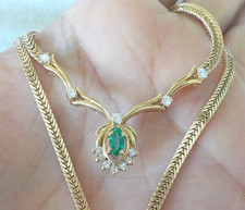 Fancy 14K Yellow Gold Emerald Diamond Necklace - 12.1 gms, 16.8 in, 0.50 ctw