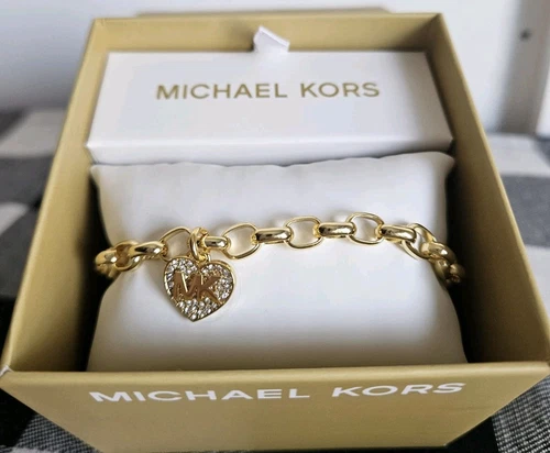 Nuovo con etichetta! Bracciale donna Michael Kors catena oro con catena cuore cristallo prezzo al pubblico consigliato $ 135