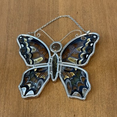 Amia Studios Hand Painted Butterfly Stained Glass Suncatcher Metal Chain Hanger