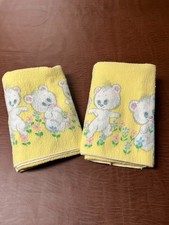  2 Vintage 1970-1972 Comfort Receiving Blankets featuring a Teddy Bear border