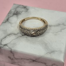 Vintage 9c Gold Triple Row Faceted Stackable Diamond Band Eternity Ring Uk O