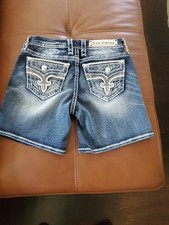 180 Rock Revival Jeans "Barbara" Swarovski Leather Inserts Faux Easy Shorts 26