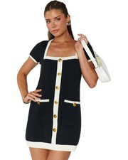 Show Me Your Mumu Sofia Sweater Dress Women Size Large Black And Cream Knit NEW!