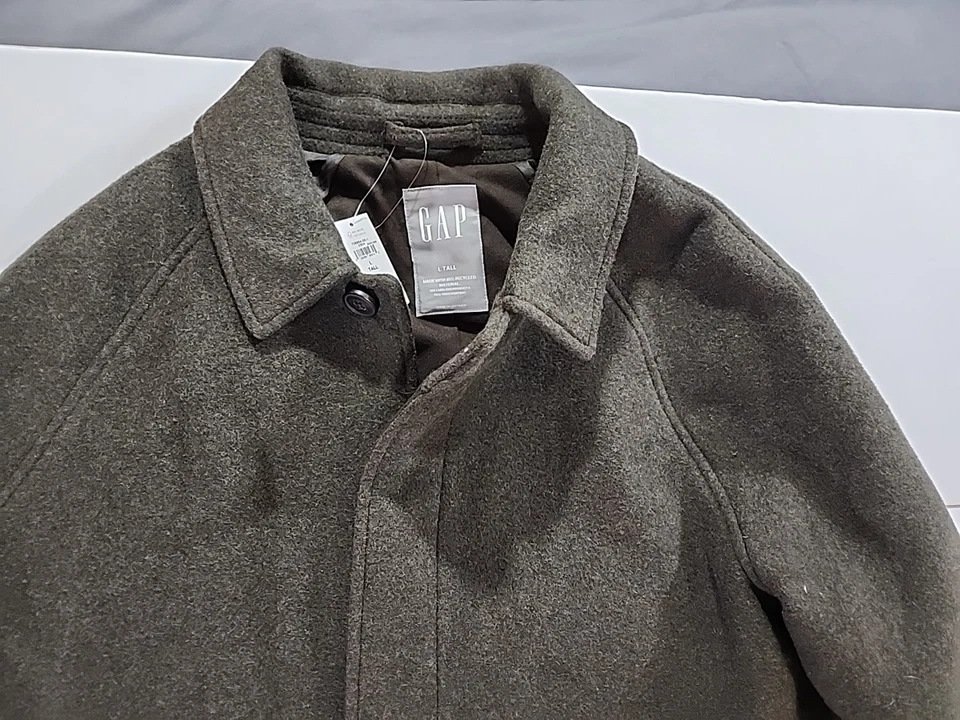 Mens Gap Brown Wool Blend Raglan Over Coat Large Tall NWT $240 - Image 3 of 4