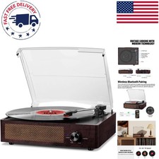 Stylish Bluetooth Record Player with Stereo Speakers AUX Input - Portable