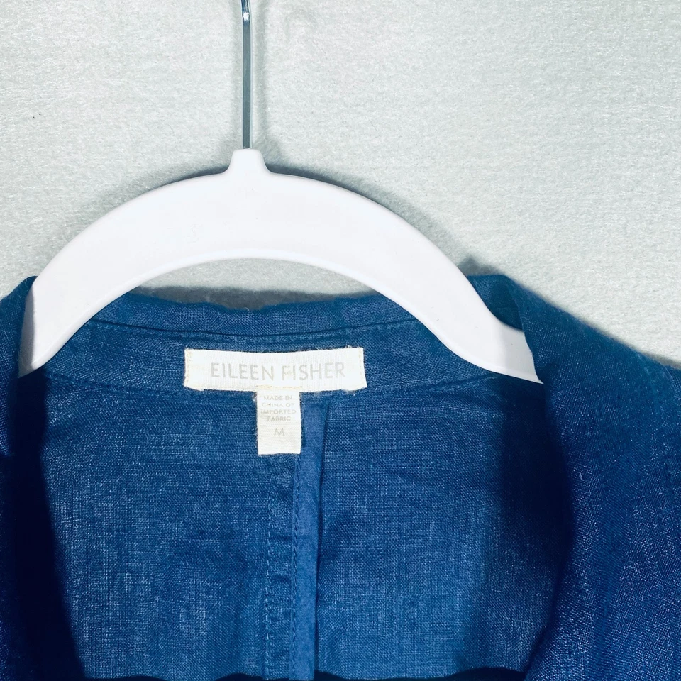 Eileen Fisher Irish Linen Jacket Womens M Blue Single Breasted Blazer Minimalist - Image 4 of 4