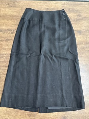 Linda Allard Ellen Tracy Black Linen Blend Wrap Skirt Size 8 Classic Career Work