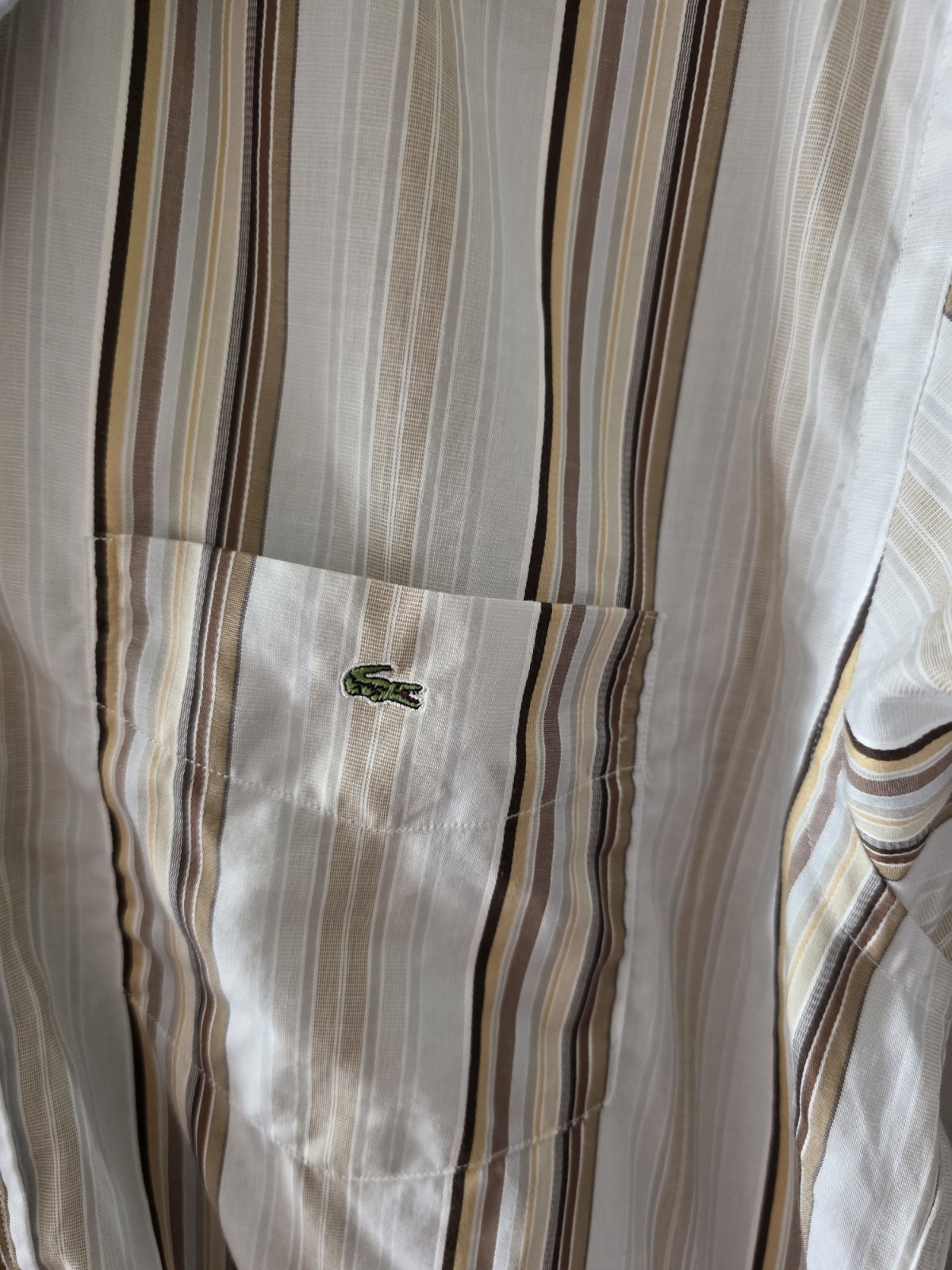 Lacoste Men's White/Cream & Brown Striped Long-Sleeve Shirt Size 40 / UK M image 2