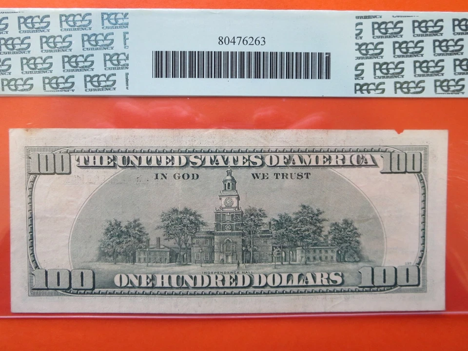 $100 1996 federal reserve note graded error:  edge damage stained  26-023 - Image 3 of 3