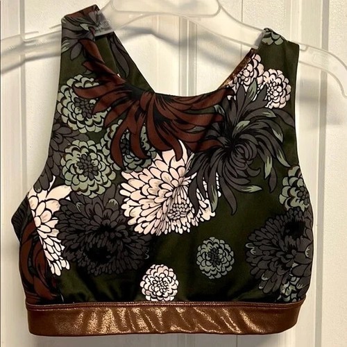 Joy Lab Bronze Green Fall Floral Print Crop Top Size XS - Picture 1 of 4
