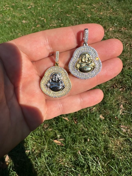Alternate view of Buddha Pendant Real Moissanite Solid 925 Silver 14k Gold Plated Iced Necklace
