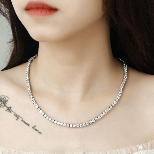 5mm D VVS Moissanite Tennis Necklace Women Men 925 Sterling Silver Pass Tester - Picture 7 of 10