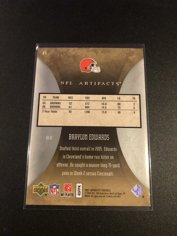 Braylon Edwards 2007 Upper Deck Artifacts - #25 Cleveland Browns Near Mint - Image 2 of 2