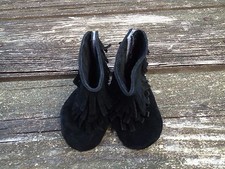 Baby Girls Moccasin Fringe Black Suede Boots Size 2