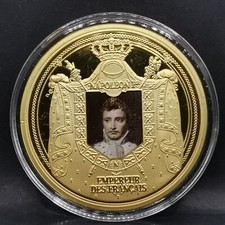 MEDAILLE NAPOLEON I BONAPARTE EMPEREUR DES FRANCAIS dorée à l'or fin / 33mm (Réf