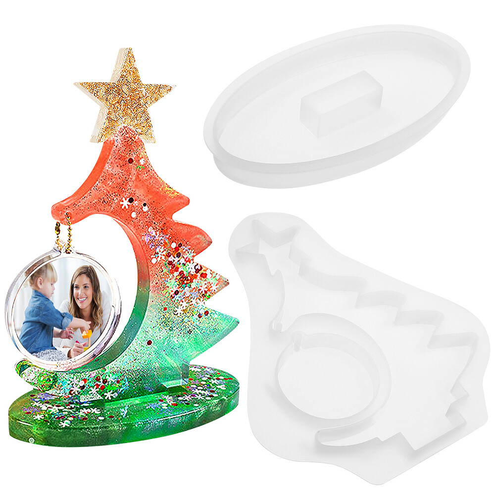 1 Set Large Epoxy Molds Christmas Tree Heart Shape Photo Frame Silicone