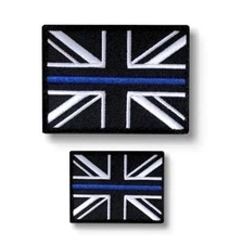 Thin Blue Line Police Union Jack Hook Fastener Backed patch Set (UK Insignia)