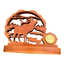 handcrafted wood bugling elk desk shelf clock...