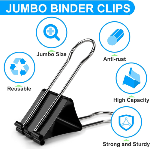 OWLKELA 2.4 Inch Extra Jumbo Binder Clips 2 Pcs, Large Paper Clip, Big Paper Cla - Picture 5 of 12