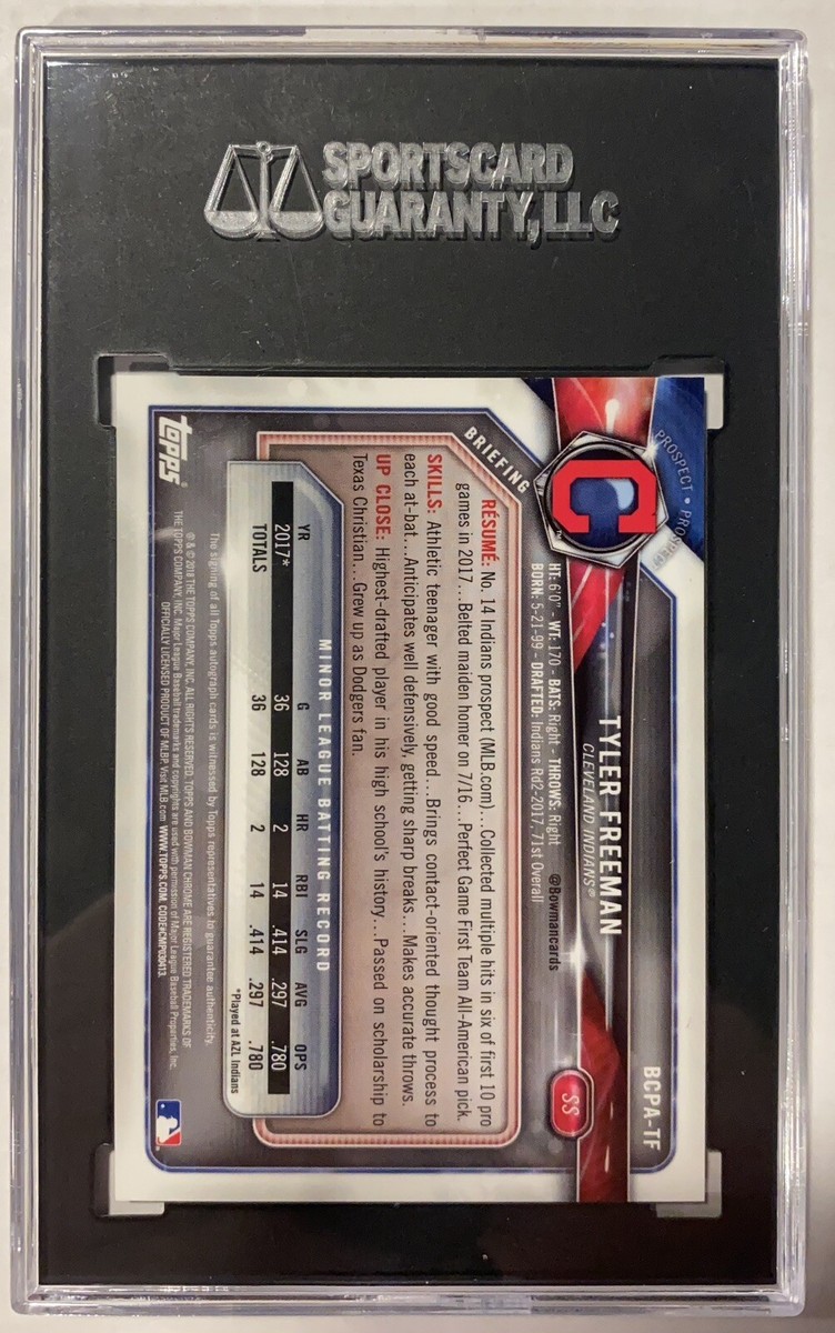 2018 BOWMAN CHROME TYLER FREEMAN RC 1ST PROSPECT AUTOGRAPH SGC 9.5 