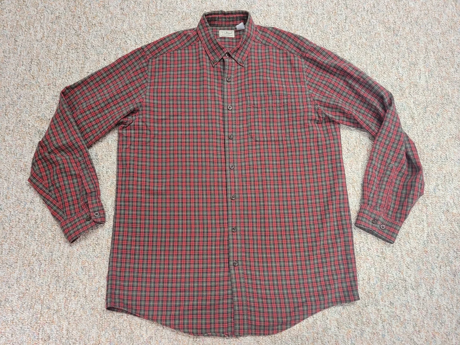 LL Bean Shirt Mens Large Tall Red Green Plaid Button Down Long Sleeve Cotton