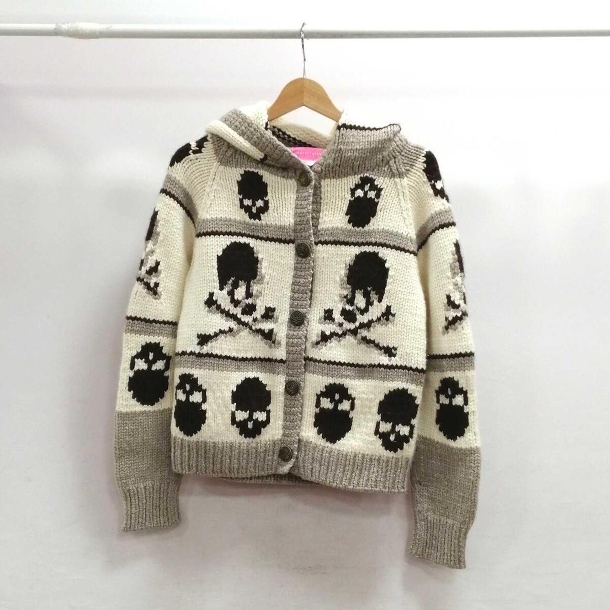 Mastermind Japan Skull Cowichan Knit Hoodie White x Brown Mastermind Japan Skull Cowichan Knit Hoodie White x Brown