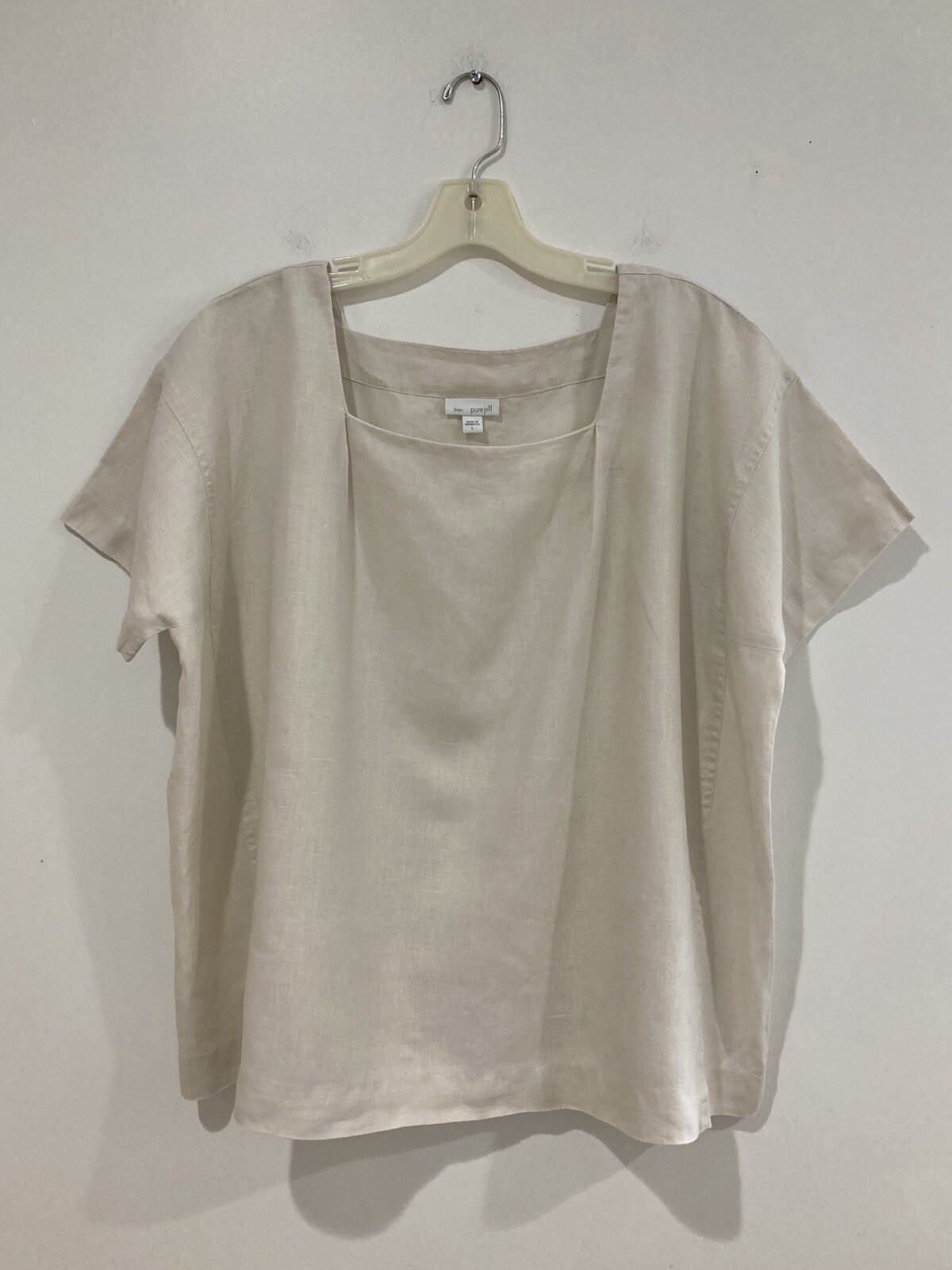 J.Jill PureJill Women Beige 100% Linen Top blouse Shoort Sleeve Size L