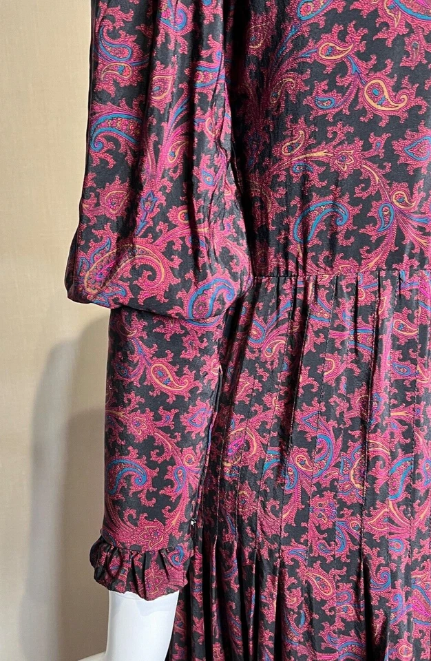 Винтажное романтическое 1980-е Emanuel Ungaro Parallele плиссированное шелковое платье размер 6 Италия - Изображение 4 из 4