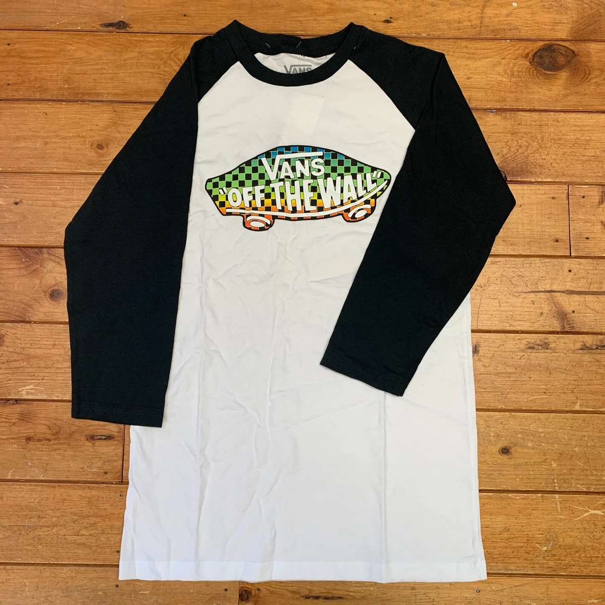 Brand New Boys Vans Raglan 3/4 Sleeve White/Black/Gradient Medium | eBay