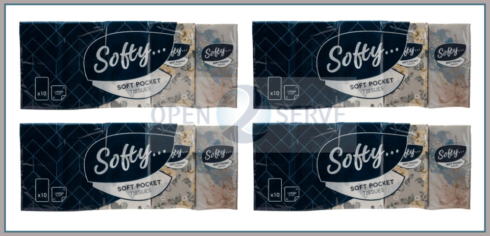 4x Softy Soft Pocket Tissues - Handy | Larger Sheets | Multi Use - 10 Packs