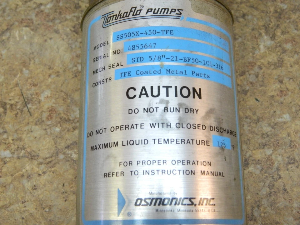 TONKAFLO PUMP  Model  SS505X-450-TFE  1/2 HP 3 Phase - Image 3 of 4