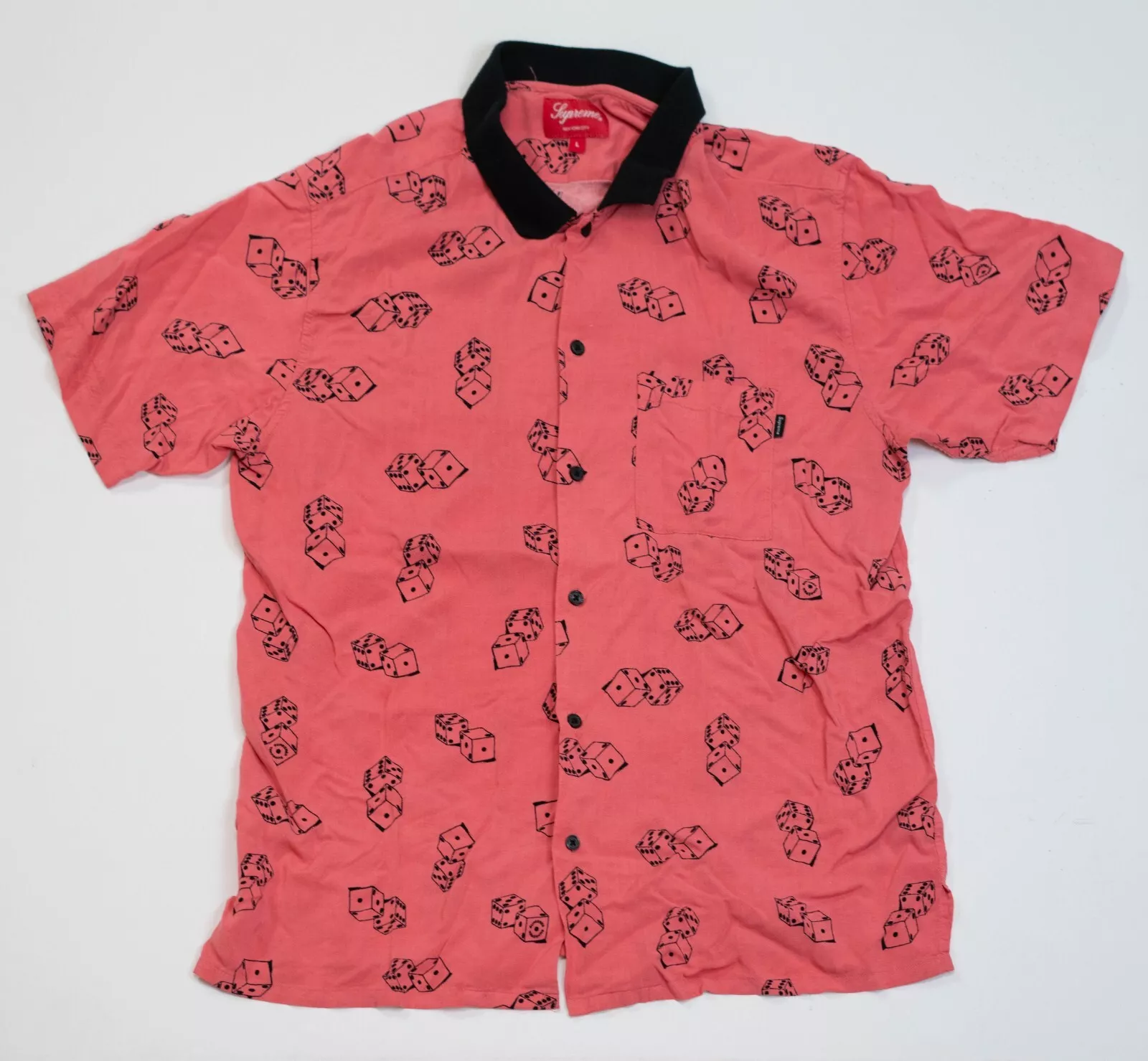 Chemise à manches courtes Supreme Dice Rayon noire taille grande rose SS19 22x27