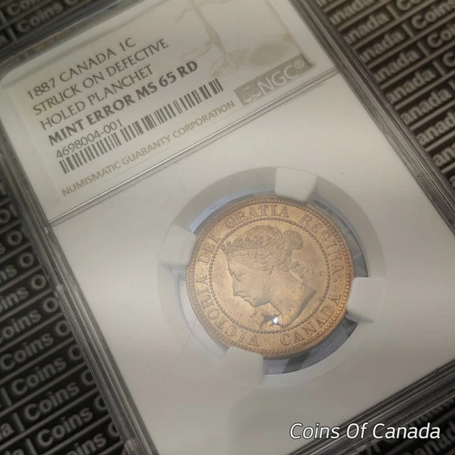 1887 Canada Large Cent ULTRA RARE ERROR NGC MS 65 Holed Planchet #coinsofcanada