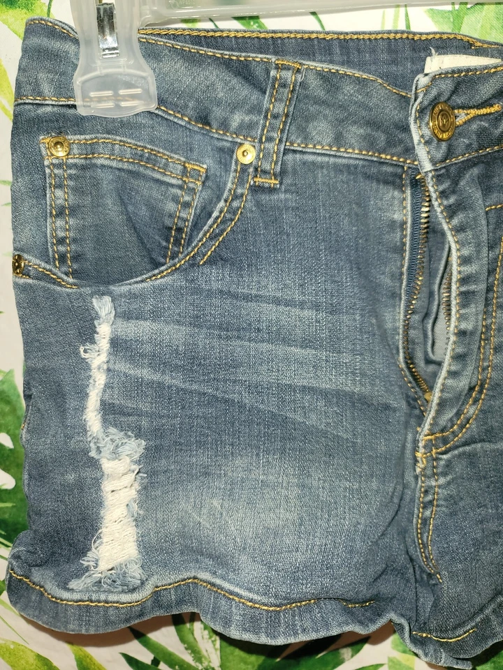 Pantalones Cortos Vaqueros Nicki Minaj Azul, Distressed High Rise, Mujer Talla 9/10” Foto 3 de 4