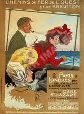 Paris a Londres par Rouen Dieppe vintage train cruise travel poster 16x20