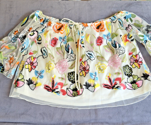 Camicia tipo contadino top ricamato floreale stile boho Alexia Admor taglia small