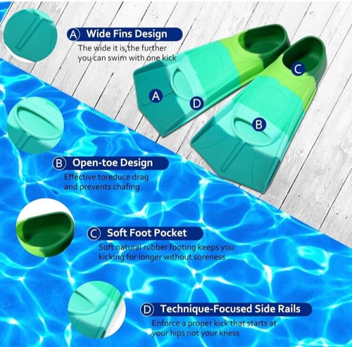 Kids Swim Fins,Short Youth Swimming Flippers for Pool Lap X-Small Forest - 第 6/13 張圖片