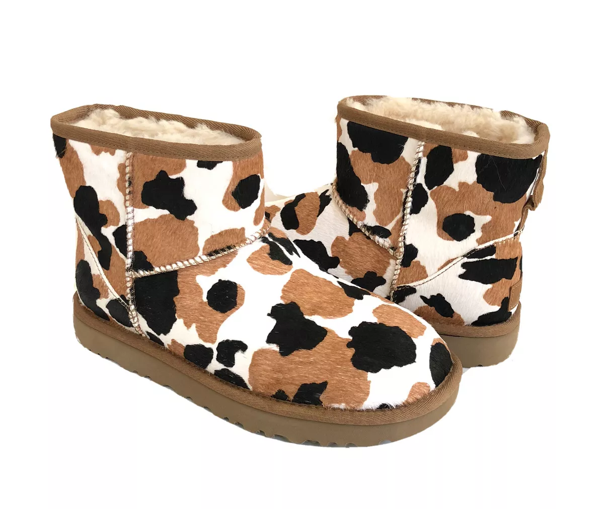 UGG CLASSIC MINI COW PRINT CHESTNUT SHEARLING COW HAIR BOOT US 7 / EU 38 / UK 5