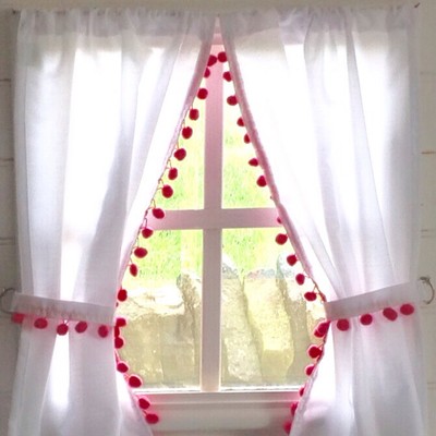 Girls Playhouse Curtains Hot Pink Pom Poms Summer Wendy House