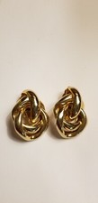 vintage 80  s large double hoop gold tone clip on earrings