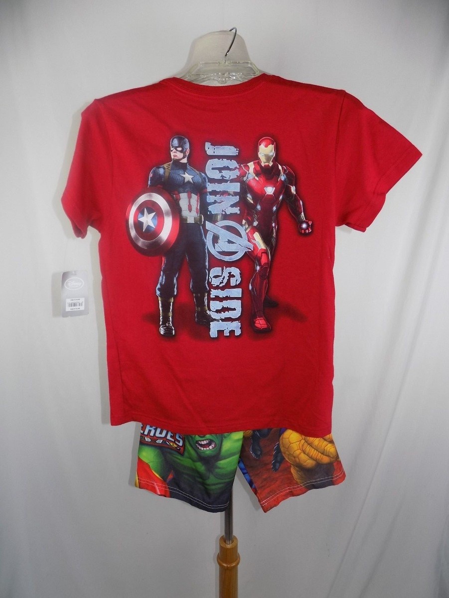 Lot of Marvel Avengers Thor Hulk 6/7 Swim Trunks Board Short Youth Large  Shirt
