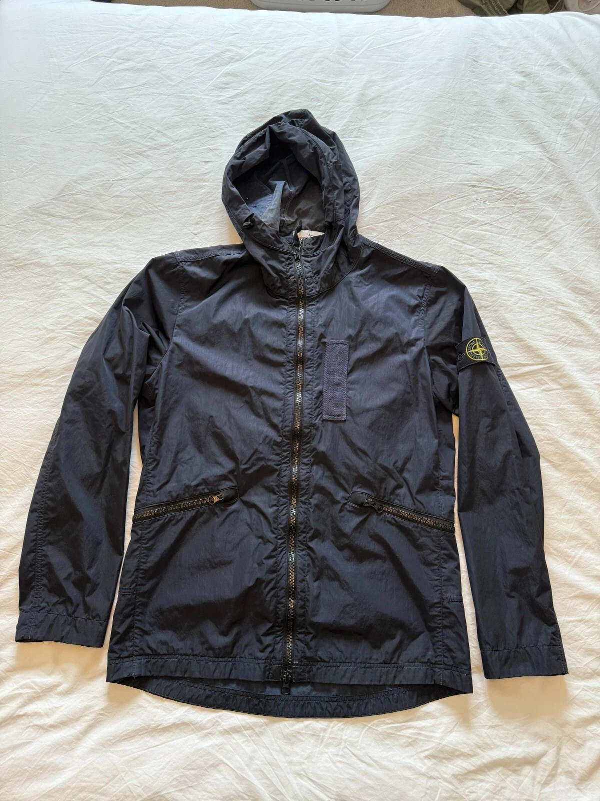 Stone Island Nylon Metallo Floccato Giacca Metallizzato Navy Grande Full Zip Cappotto con Cappuccio