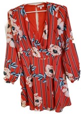 Express Women Dress Medium Red Floral Long Sleeve Mini Surplice V-Neck  Lined 