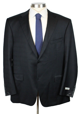 Canali Suit Jacket 52 L fits 48 (62 EU) Black Plaid Wool Stretch Two Button Coat
