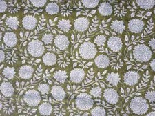 Indian 25 Yard Cotton Handcrafted Hand Block Floral Print Green Fabric Sewing