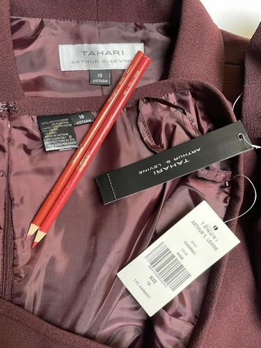NEW Tahari ASL Skirt Suit Size 18 Two Piece Set Belt Wine Cranberry NEW $280 - Picture 2 of 24